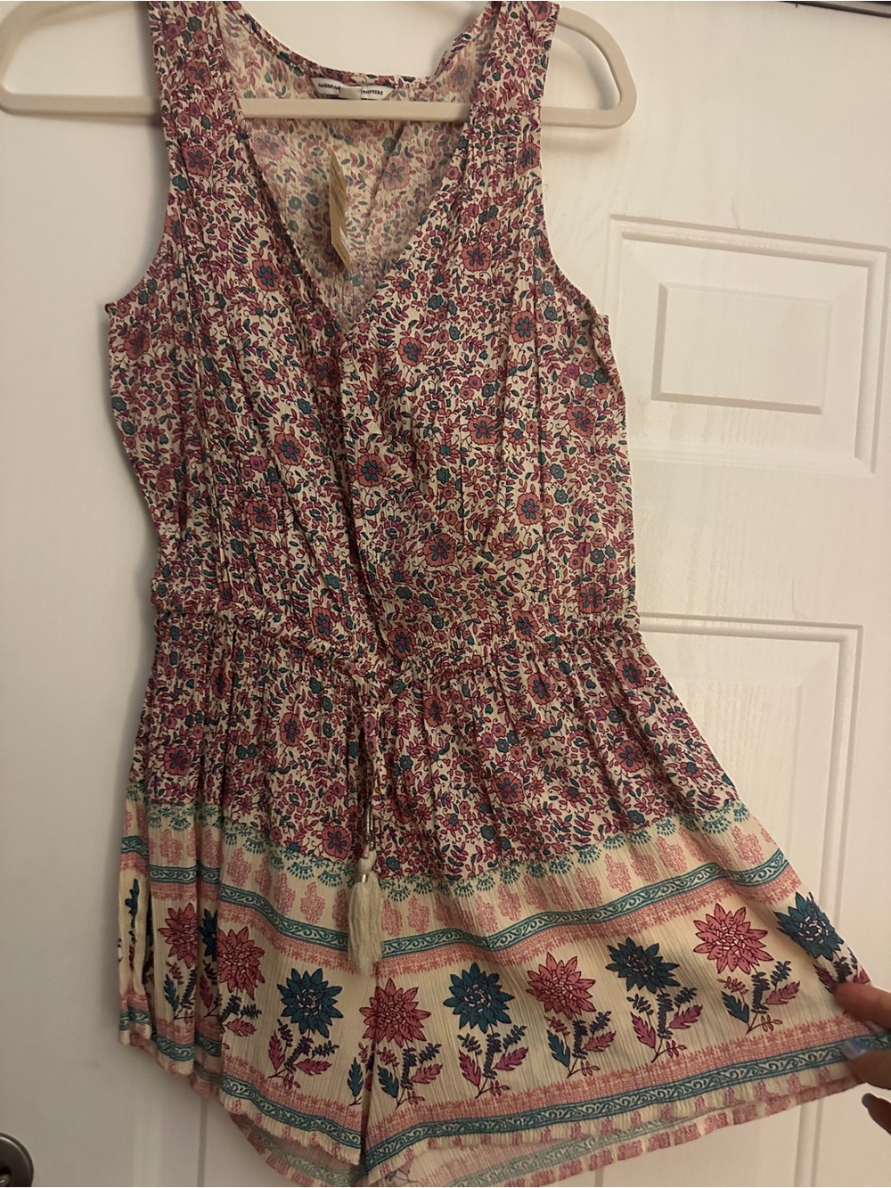 Floral Print Sleeveless Summer Dress Romper - Cream & Pink